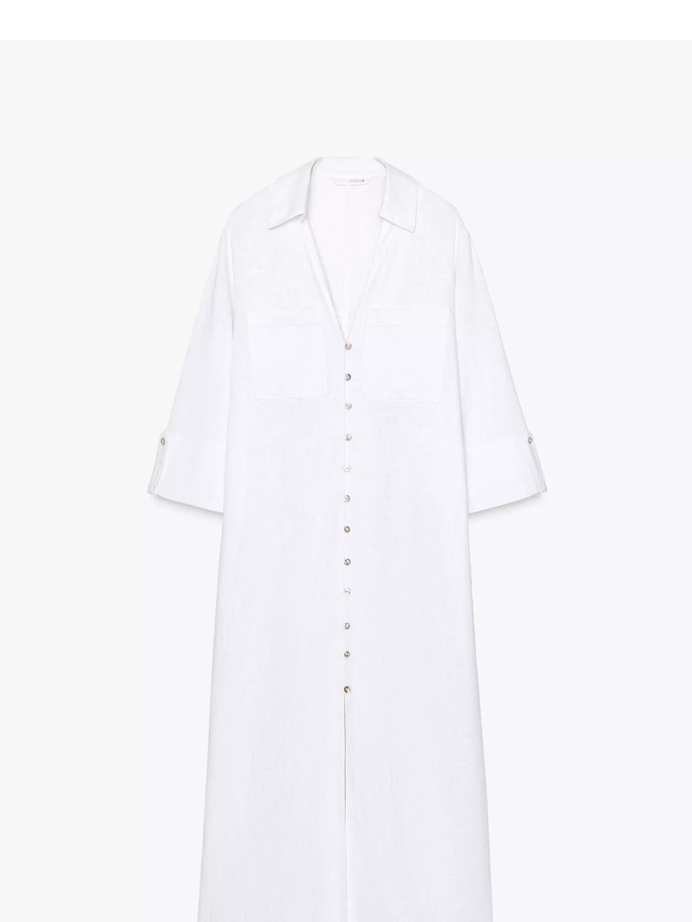Zara White Long Sleeve Button-Down Maxi Dress